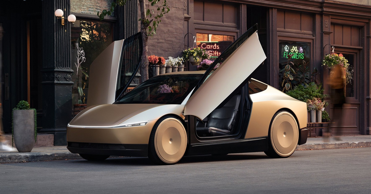 Parked Tesla Robotaxi with its doors open